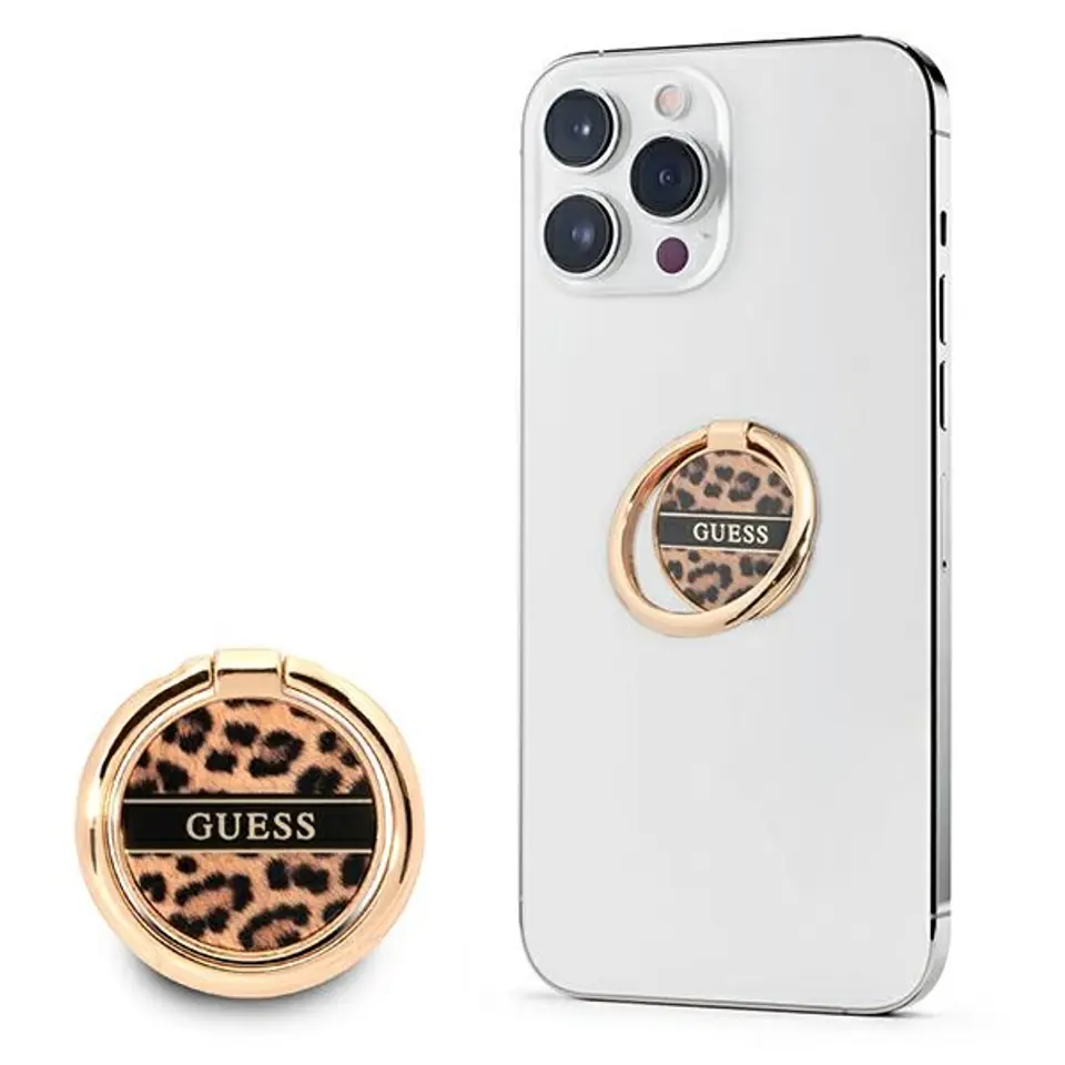 ⁨Guess Ring Stand Leopard - Magnetyczny uchwyt na palec do telefonu (Brown)⁩ w sklepie Wasserman.eu