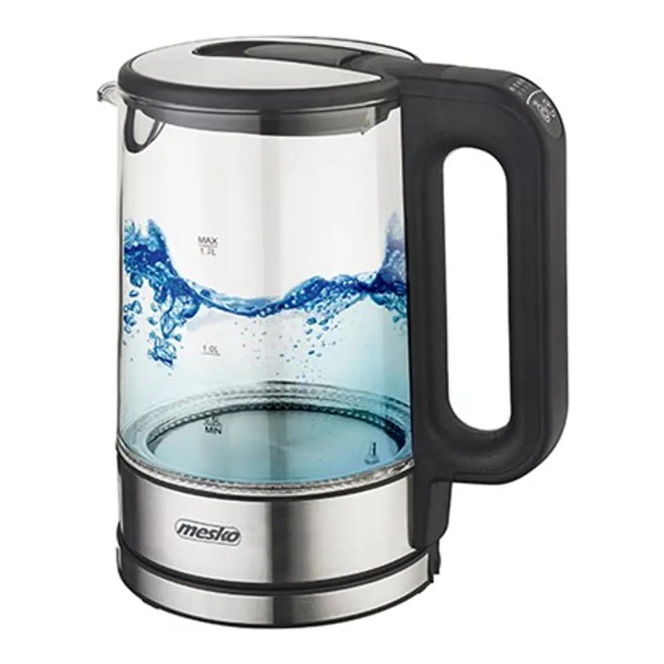 ⁨Mesko Kettle MS 1301b Electric, 1850 W, 1.7 L, Glass/Stainless steel, 360° rotational base, Black⁩ w sklepie Wasserman.eu