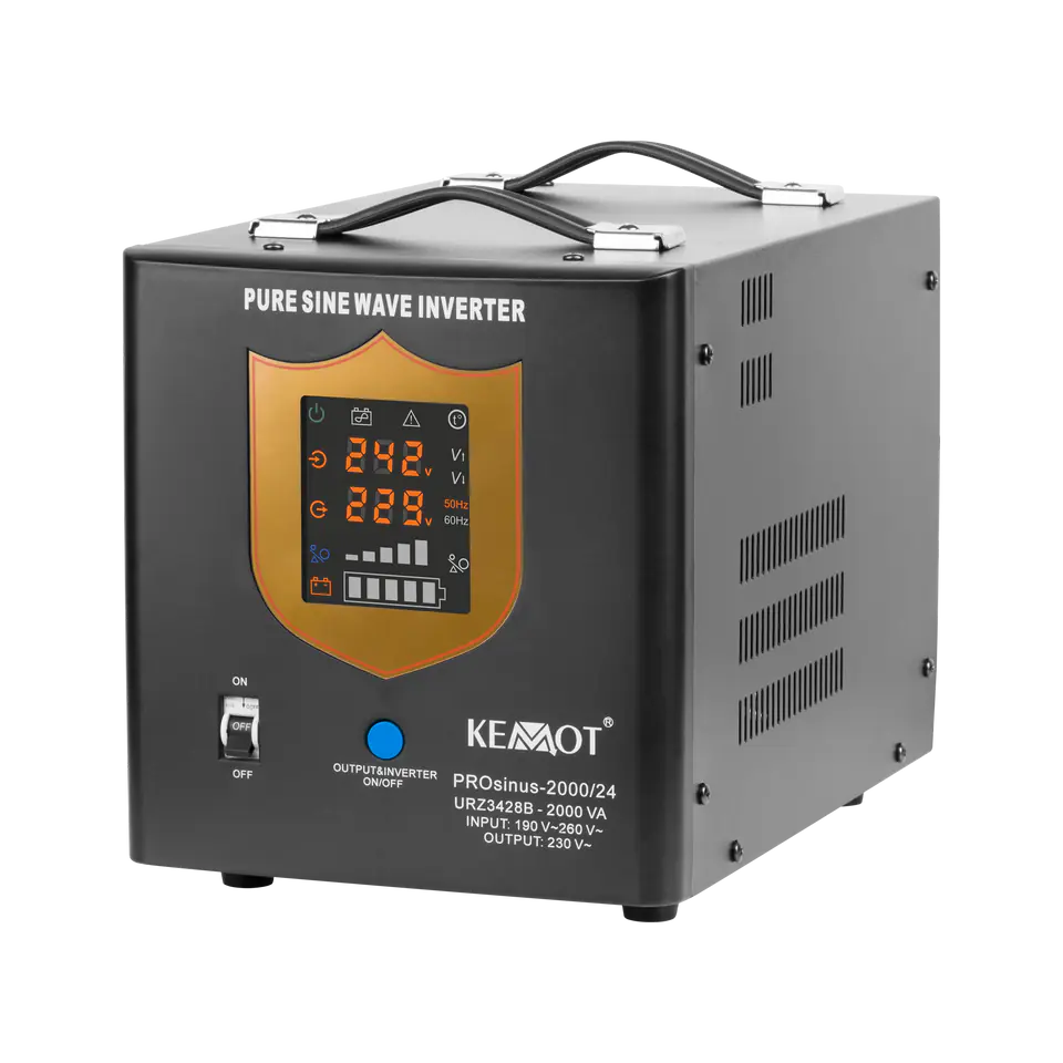 ⁨Uninterruptible power supply KEMOT PROsinus-2000/24 converter with pure sinusoidal waveform and charging function 24V 230V 2000VA/1400W - black⁩ at Wasserman.eu