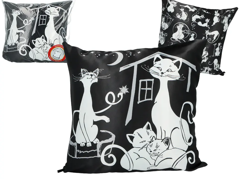 ⁨Pillow with filling/zipper - Cat's world, Cat's family (black background) (CARMANI)⁩ at Wasserman.eu