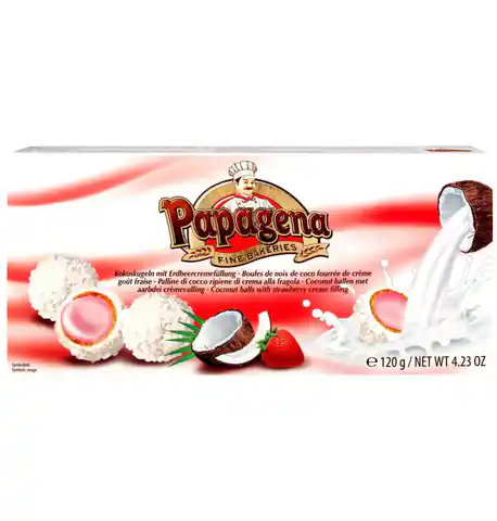 ⁨Papagena Coconut Balls with Strawberry Cream 120 g⁩ at Wasserman.eu