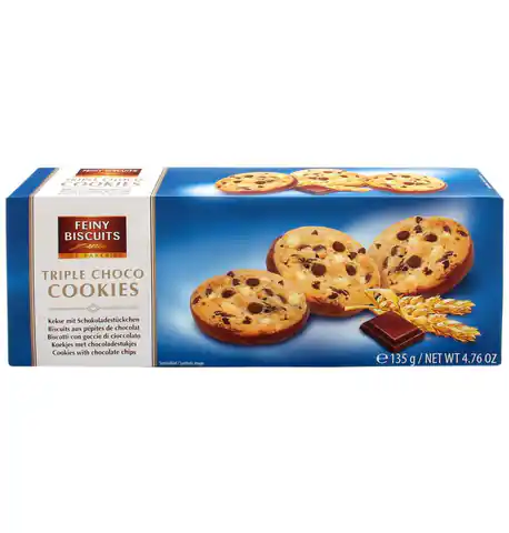⁨Feiny Biscuits Triple Choco Cookies with Milk, White and Dark Chocolate Chips 135 g⁩ at Wasserman.eu