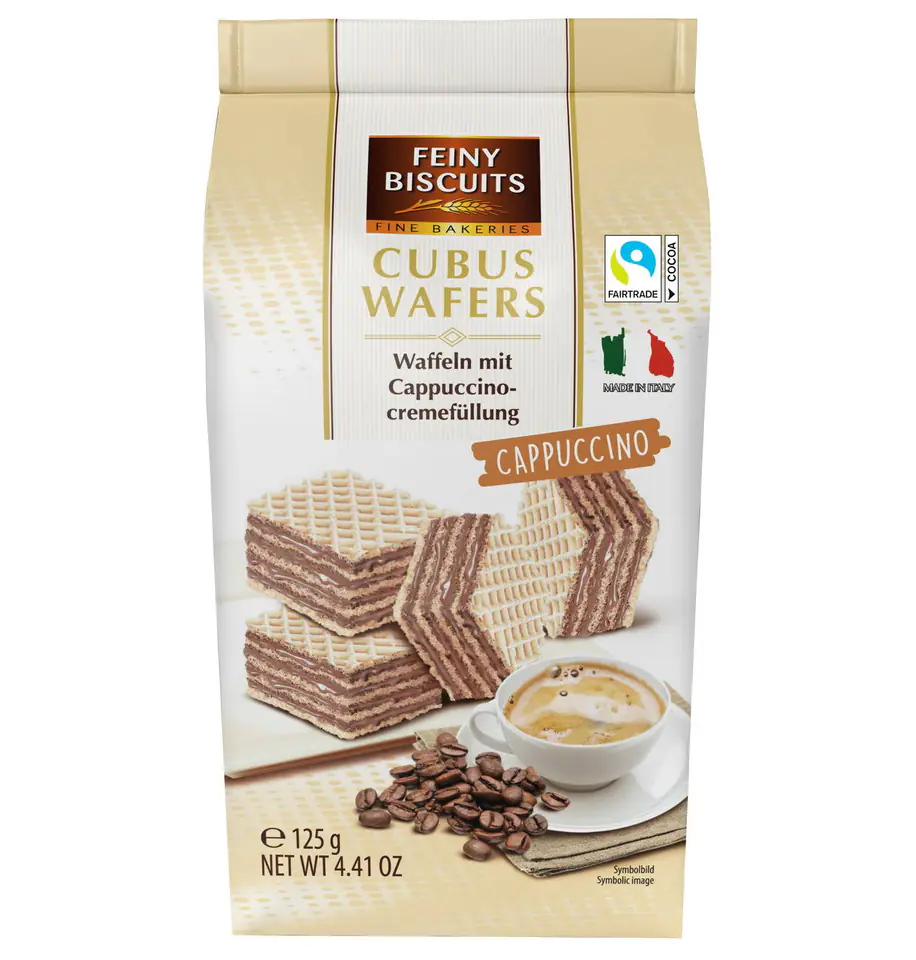 ⁨Feiny Biscuits Cubus Wafle z Kremem Cappuccino 125 g⁩ w sklepie Wasserman.eu