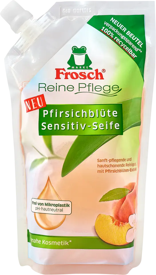 ⁨Frosch Pfirsichblute Sensitiv Liquid Soap Stock 500 ml⁩ at Wasserman.eu