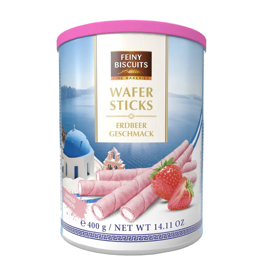 ⁨Feine Biscuits Strawberry Wafer Tubes 400 g⁩ at Wasserman.eu