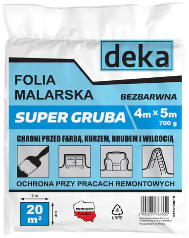 ⁨FOLIA MALARSKA SUPER GRUBA BEZBARWNA 4*5M 700G⁩ w sklepie Wasserman.eu