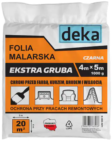 ⁨FOLIA MALARSKA EXTRA GRUBA CZARNA 4*5M 1000G⁩ w sklepie Wasserman.eu