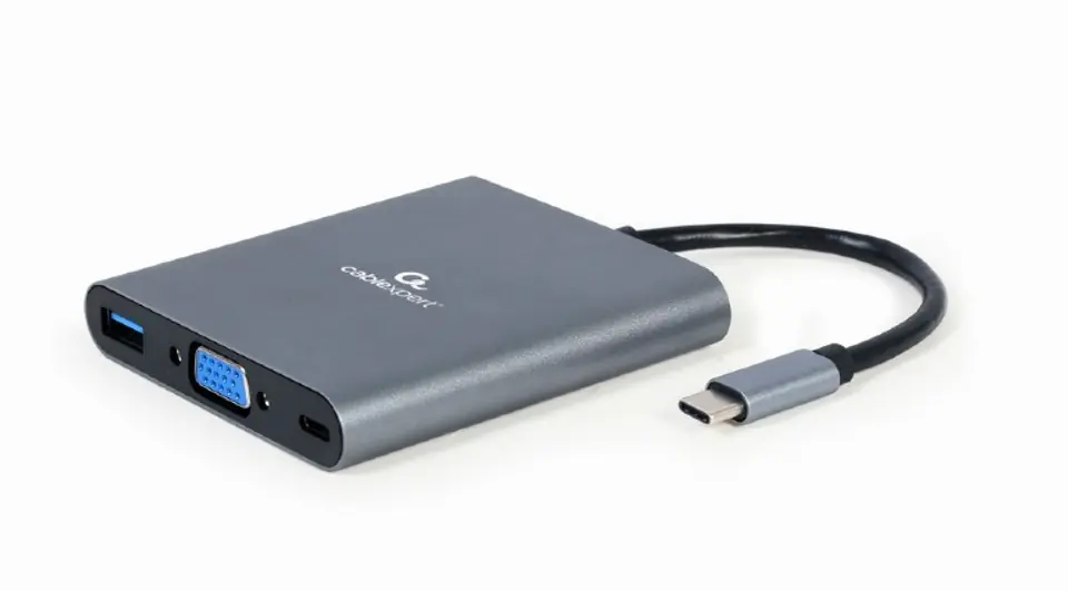 ⁨GEMBIRD MULTI ADAPTER USB TYP-C 6 W 1 (HUB3.1 + HDMI + VGA + PD + CZYTNIK KART + DŹWIĘK STEREO), SZARY⁩ w sklepie Wasserman.eu