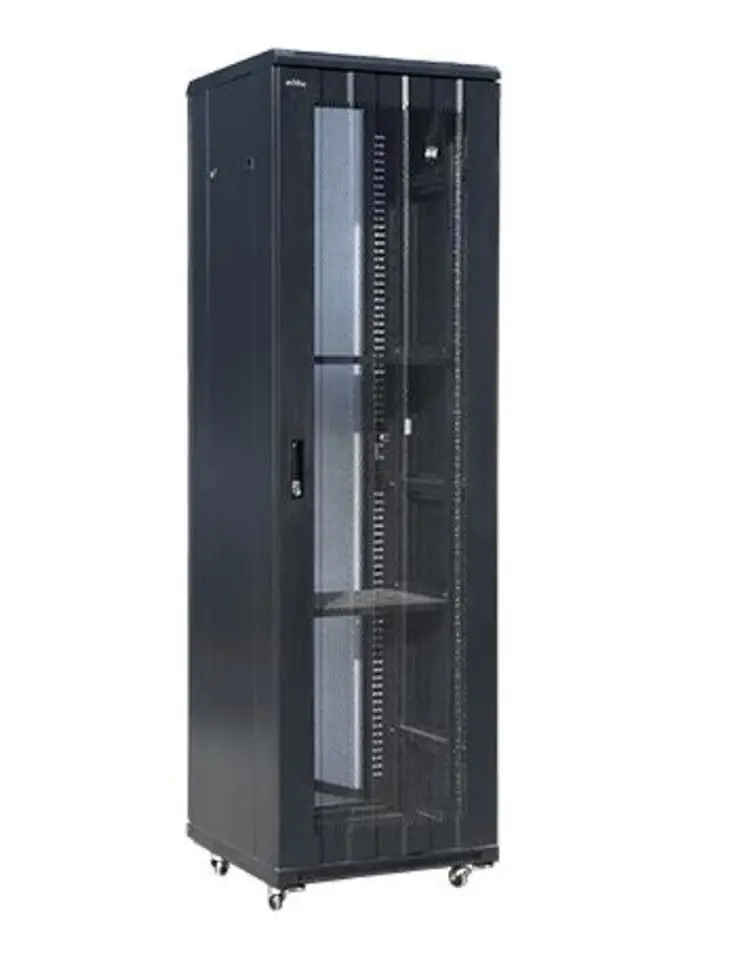 Alantec- Szafa złożona 42U 600x600, drzwi przednie szklane, osłona tylna metalowa pełna, zamek, 4 belki nośne, 4 regulowane stopki, kolor czarny w sklepie Wasserman.eu