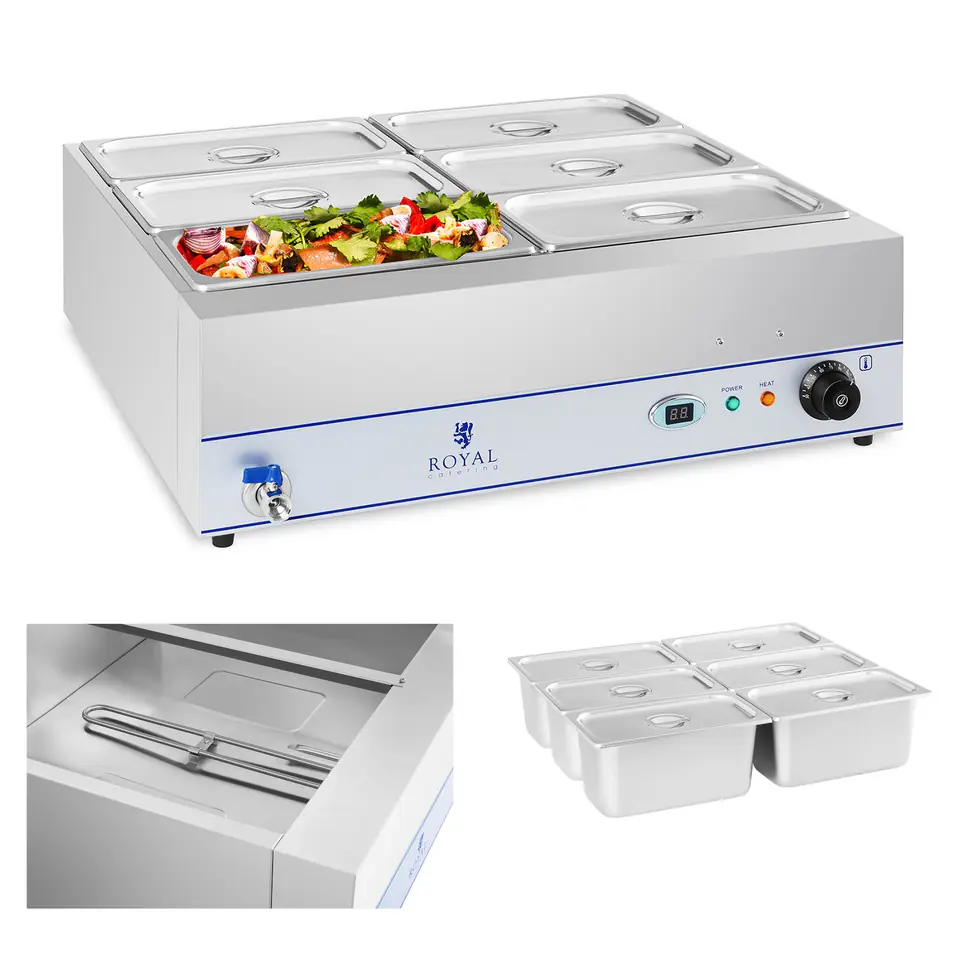 ⁨Bemar podgrzewacz wodny z kranem 6 x GN 1/3 2000W 230V Royal Catering⁩ w sklepie Wasserman.eu