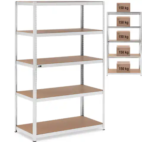 ⁨Metal storage rack 5 shelves 750 kg 120 x 60 x 197 cm grey⁩ at Wasserman.eu