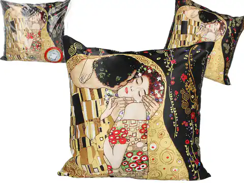 ⁨Poduszka z wypełnieniem/suwak - G. Klimt, Pocałunek (czarne tło) (CARMANI)⁩ w sklepie Wasserman.eu
