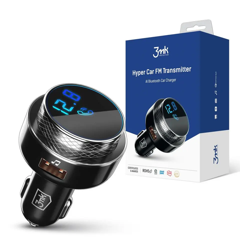 3MK HyperCar Chager FM Transmitter + Car Charger - 2xUSB-A + 1 TF Card Reader + Bluetooth at Wasserman.eu