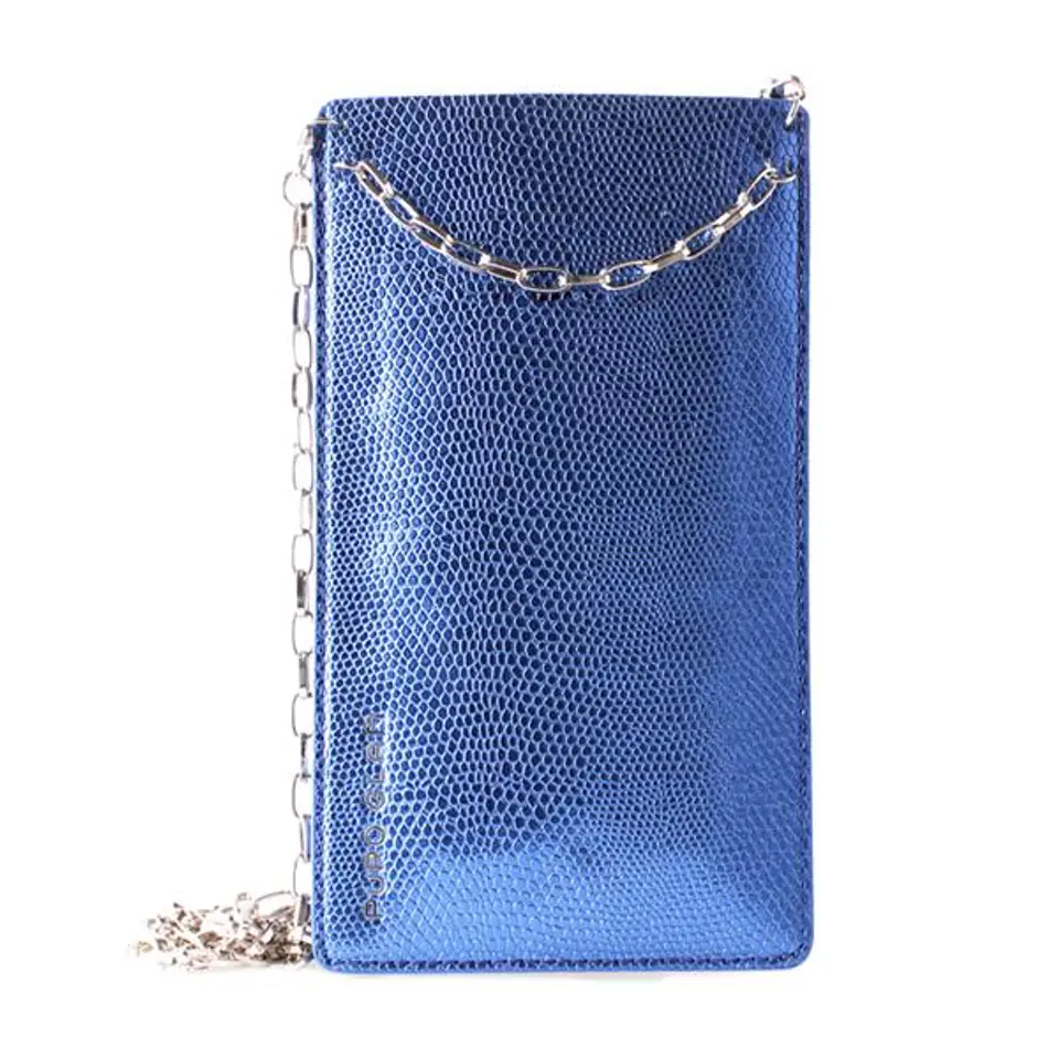 ⁨PURO GLAM Chain - Universal smartphone case with 2 card slots w/gold chain XL (blue)⁩ at Wasserman.eu