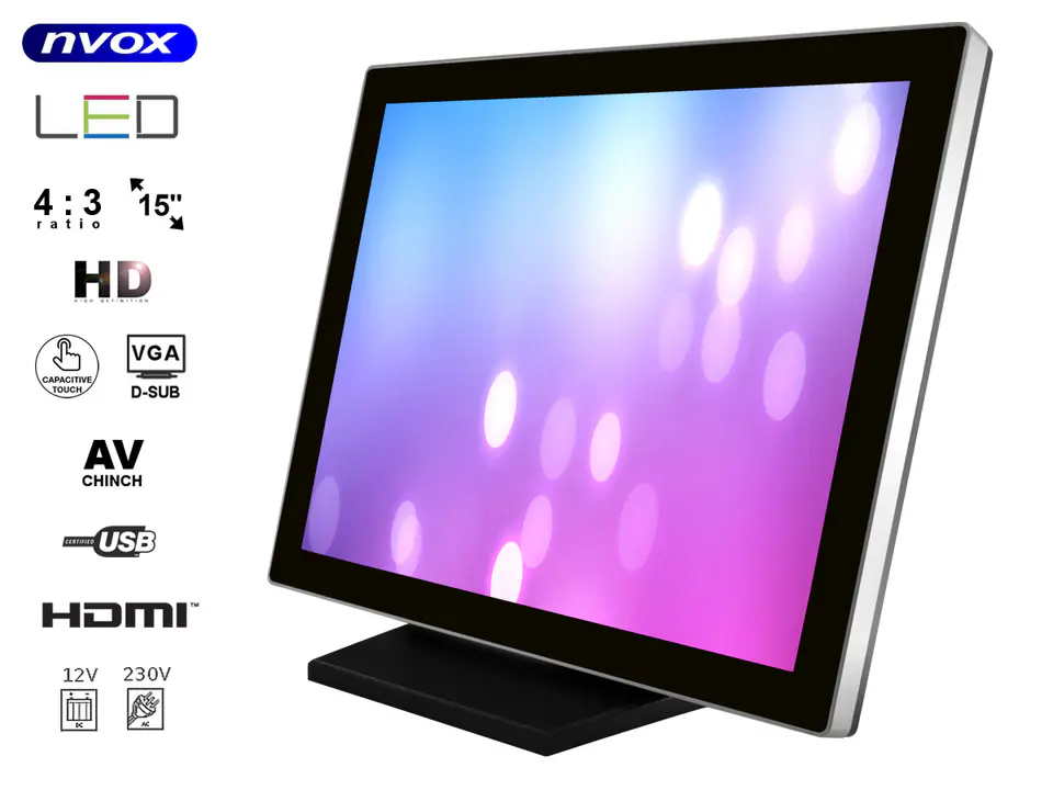 ⁨Monitor dotykowy LED 15" VGA HDMI 12V 230V⁩ w sklepie Wasserman.eu