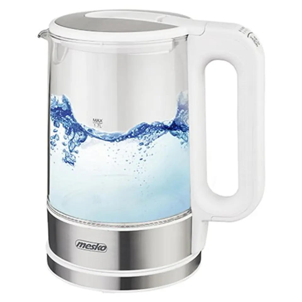 ⁨Mesko Kettle MS 1301w	 Electric, 1850 W, 1.7 L, Glass/Stainless steel, 360° rotational base, White⁩ w sklepie Wasserman.eu