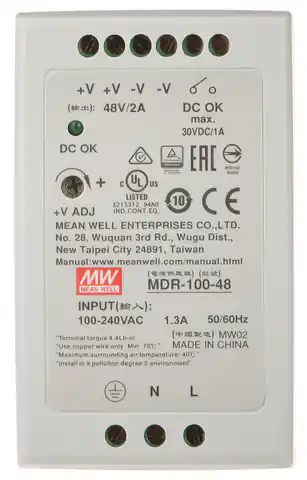 ⁨SWITCHING POWER SUPPLY MDR-100-48 MEAN WELL⁩ at Wasserman.eu