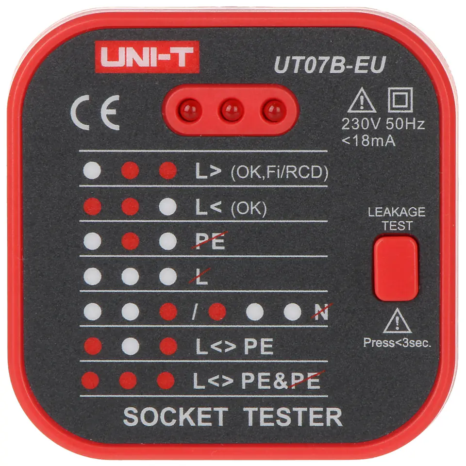 ⁨TESTER GNIAZD SIECIOWYCH Z FUNKCJĄ SPRAWDZANIA RCD UT-07B-EU UNI-T⁩ w sklepie Wasserman.eu