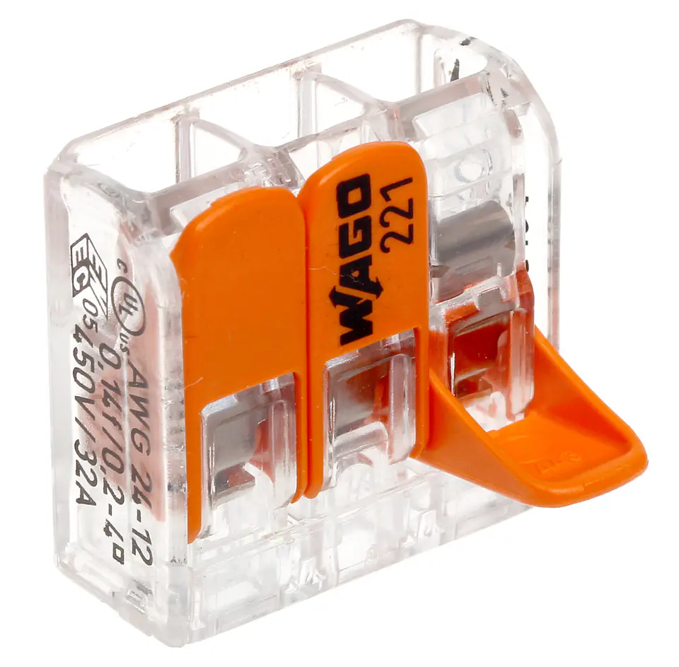 ⁨Universal Quick Connector Strand/Wire 3x 0,2-4mm2 WAGO 221-413 (Pack of 50pcs)⁩ at Wasserman.eu