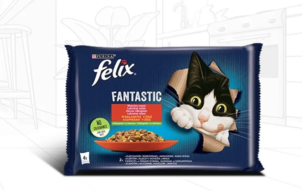 ⁨FELIX FANTASTIC Country flavors chicken with tomatoes and beef with carrots, cat sachets in jelly (4x85g)⁩ at Wasserman.eu