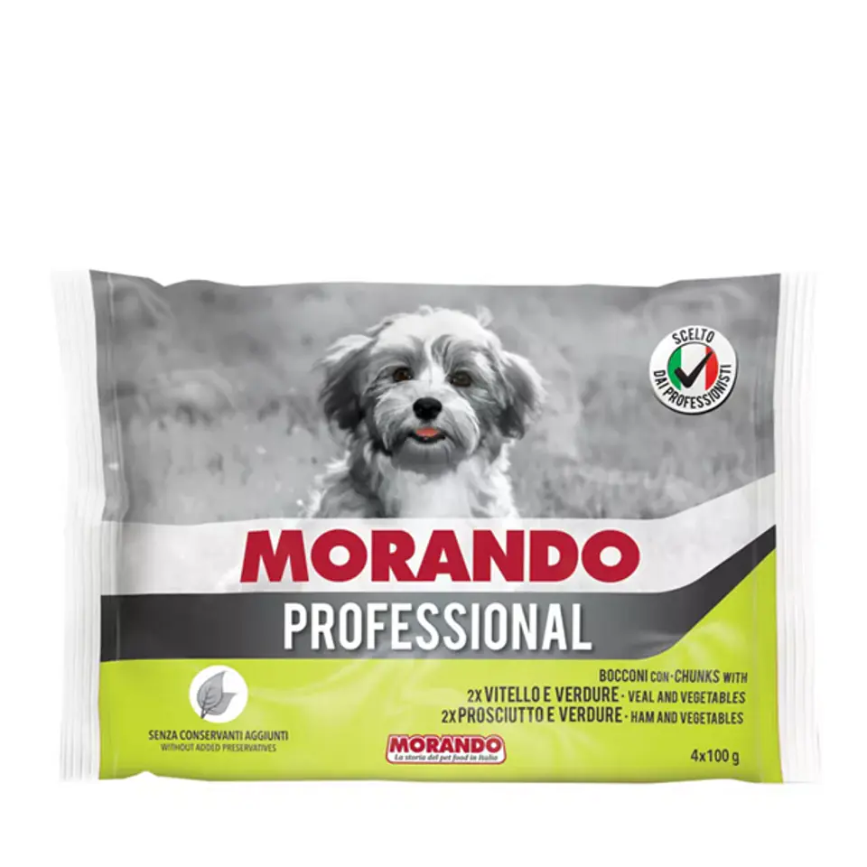 ⁨MORANDO PRO DOG Pieces with veal and vegetables and ham and vegetables 4x100g⁩ at Wasserman.eu