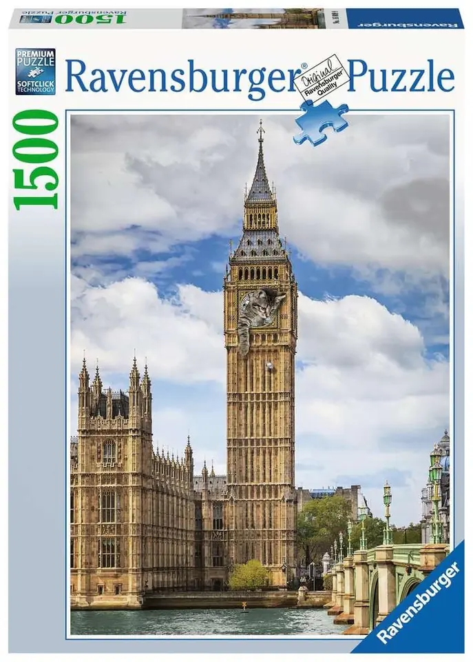 ⁨Puzzle 1500 elements Funny cat on the Big Ben⁩ at Wasserman.eu