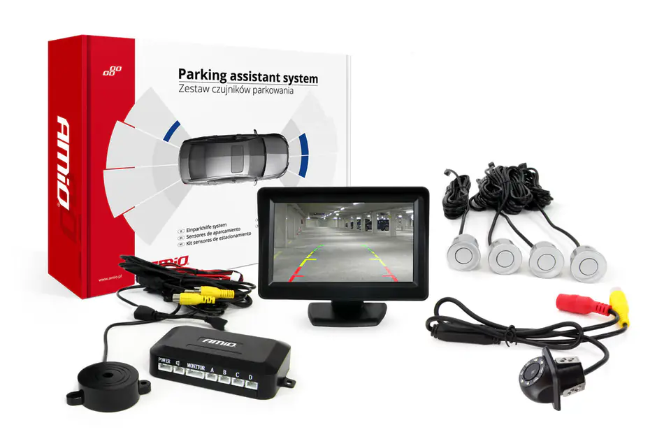 ⁨Parking sensor set tft01 4,3" with hd-305 led camera 4 sensors silver⁩ at Wasserman.eu