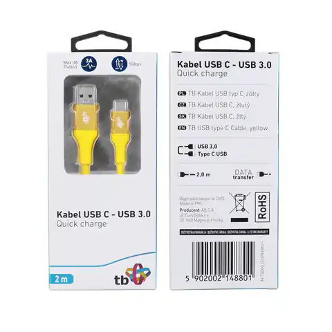 ⁨Cable USB 3.0 - USB C 2m PREMIUM 3A yellow TPE⁩ at Wasserman.eu