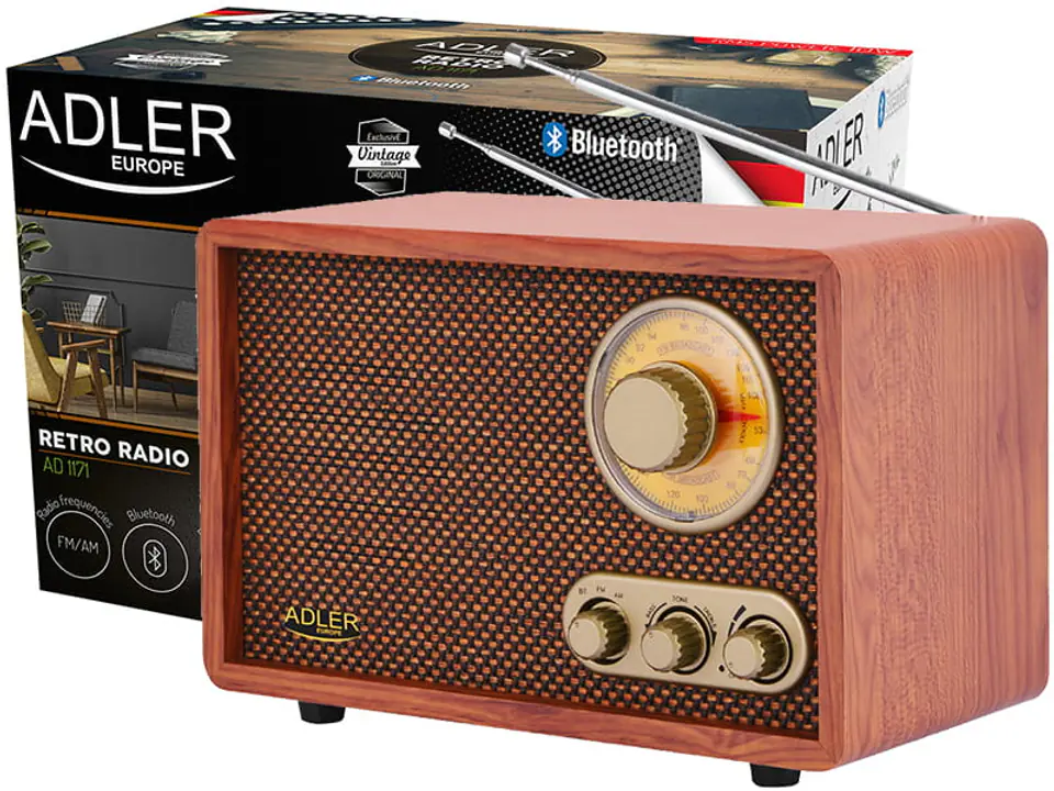 ⁨Retro style bluetooth radio AM and FM Adler AD 1171⁩ at Wasserman.eu