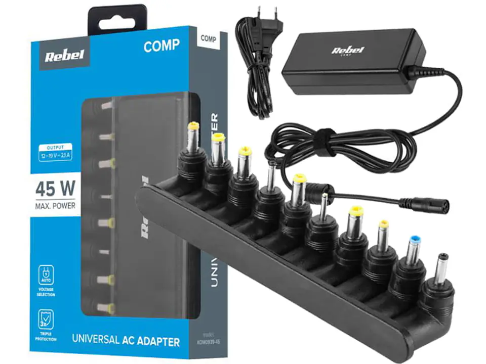 ⁨Zasilacz uniwersalne końcówki automat (45 W, 12-19.5 V)⁩ w sklepie Wasserman.eu