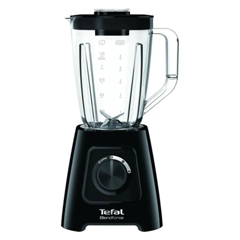 ⁨TEFAL Blender BL420838 BlendForce Tabletop, 600 W, Jar material Plastic, Jar capacity 1.25 L, Ice crushing, Black⁩ at Wasserman.eu