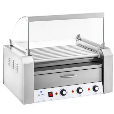 ⁨Roller roller grill with cover and heating drawer for rolls 16 sausages HotDog 2200W 230V Royal Catering⁩ at Wasserman.eu