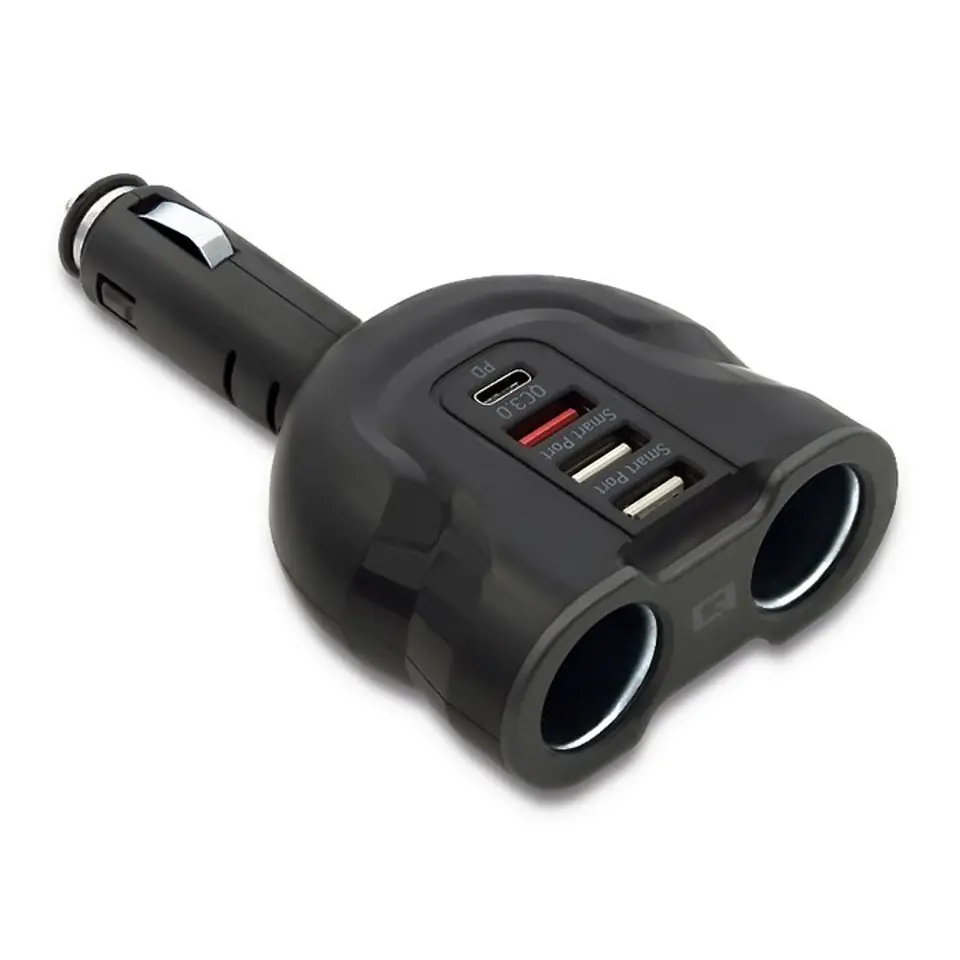 ⁨Qoltec 50641 Car Charger 12-24V | 52W | 5V | 2.4A| 2xUSB | USB QC 3.0 | USB C PD | 2x Cigarette Lighter Splitter⁩ at Wasserman.eu