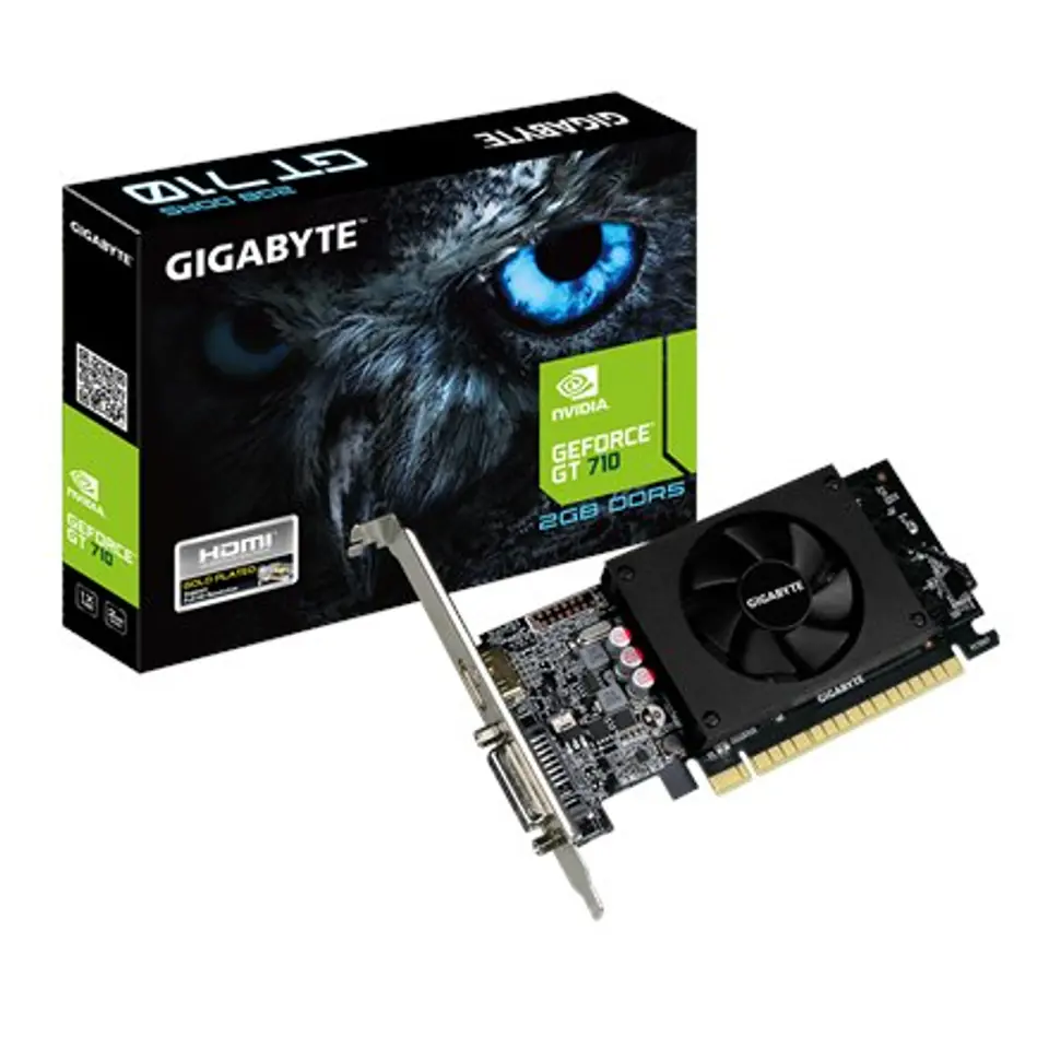 ⁨Gigabyte Low Profile NVIDIA, 2 GB, GeForce GT 710, GDDR5, PCI Express 2.0, Cooling type Active, Processor frequency 954 MHz, HDM⁩ w sklepie Wasserman.eu