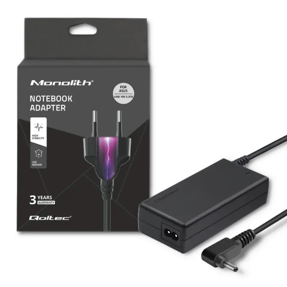 ⁨Qoltec 51506.45W Power adapter for Asus | 45W | 19V | 2.37A | 4.0*1.35 | +power cable⁩ at Wasserman.eu