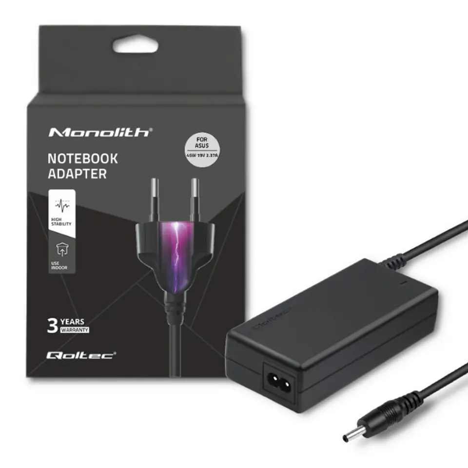 ⁨Qoltec Zasilacz do Asus 45W | 19V | 2.37A | 3.0*1.0 | +kabel zasilający (0NC)⁩ w sklepie Wasserman.eu