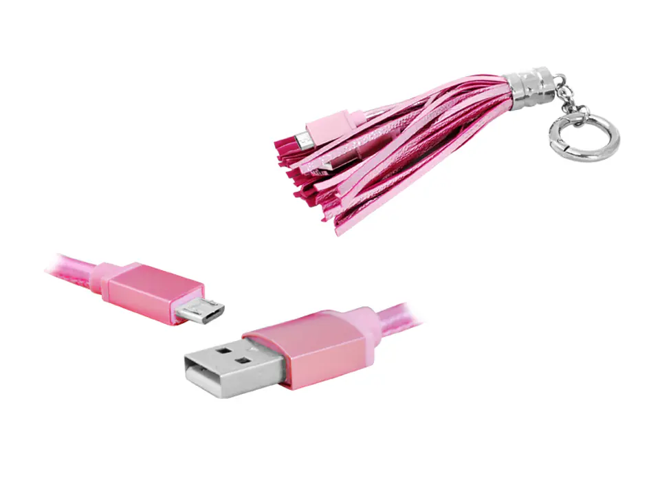 ⁨1 szt.  PS Kabel USB-microUSB brelok, różowy.⁩ w sklepie Wasserman.eu