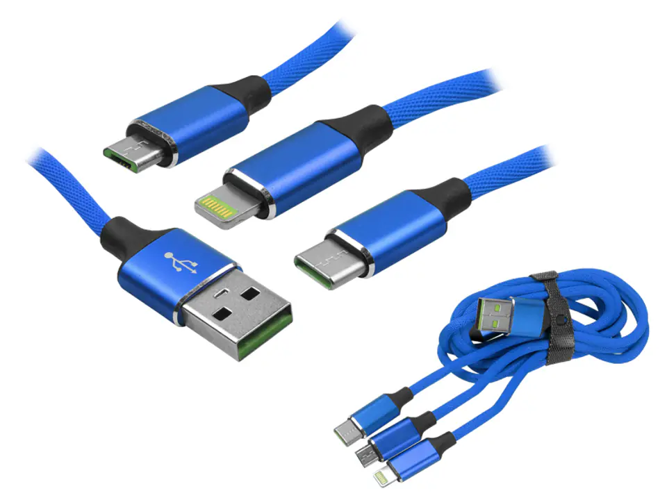 USB/Type-C/microUSB/Lightning cable, 3in1, QC 3,4A Somostel Powerline SMS-BW03, blue. (1LM) at Wasserman.eu