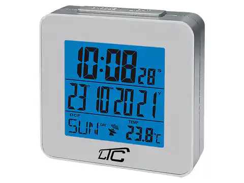 ⁨Alarm clock with LTC thermometer, radio controlled, silver. (1LM)⁩ at Wasserman.eu