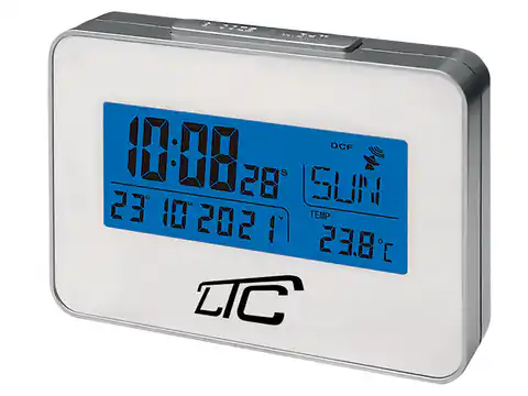 ⁨1 szt.  Budzik z termometrem LTC, sterowany radiowo, srebrno-biały⁩ w sklepie Wasserman.eu