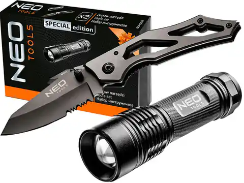 ⁨Zestaw nóż składany i latarka Neo Tools Set 2 63-032⁩ w sklepie Wasserman.eu