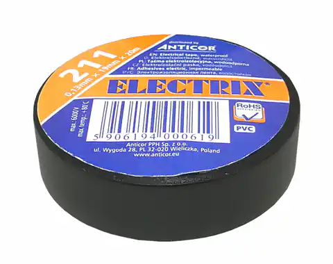 ⁨Taśma Electrix 211 PCV, czarna, 15mm x 10m. (1LM)⁩ w sklepie Wasserman.eu