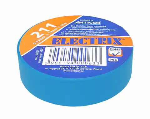 ⁨Electrix 211 PVC-Klebeband, blau, 19 mm x 20 m. (1LM)⁩ im Wasserman.eu