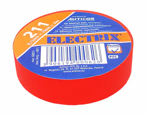 ⁨PS Tape ELECTRIX 211 PVC red 19mm, 20m. (1LM)⁩ at Wasserman.eu