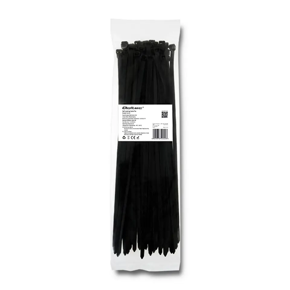 ⁨Qoltec Cable tie | 7.2*350mm | UV Nylon | Black (0NC)⁩ at Wasserman.eu