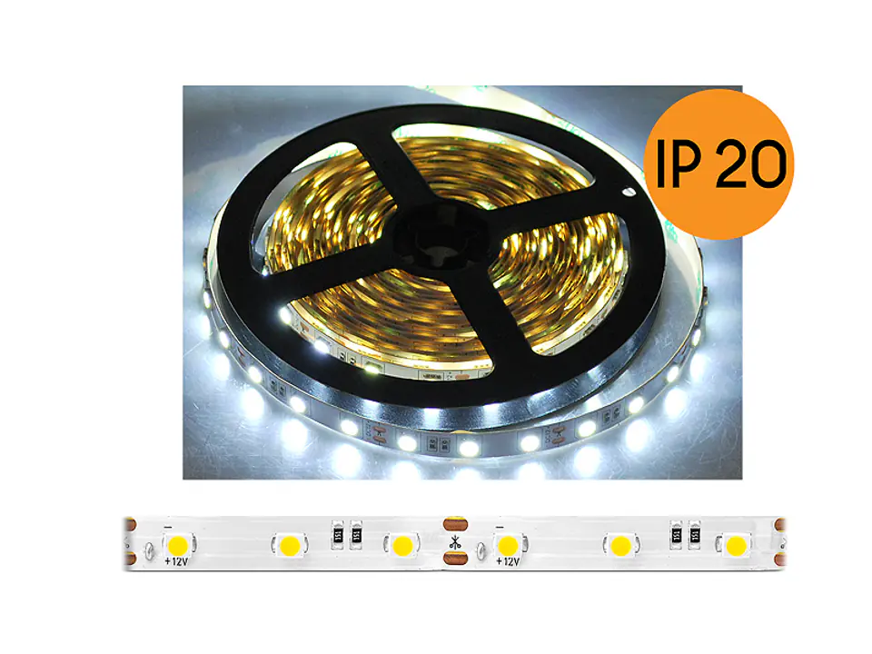 ⁨PS LED cord 5050 ECO IP20, white cold light, 300 LEDs, 5m, white substrate. (1LM)⁩ at Wasserman.eu