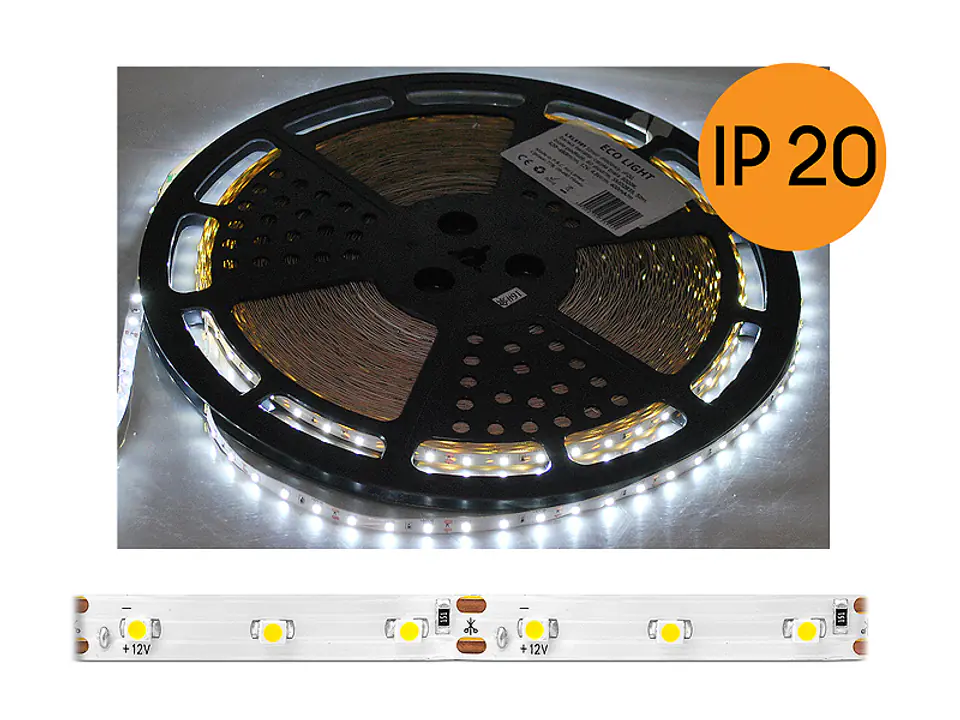 ⁨1 rol. PS Sznur diodowy ECO IP20, światło ciepłe białe, 60diod/m, 50m, białe podłoże, SMD2835.⁩ w sklepie Wasserman.eu