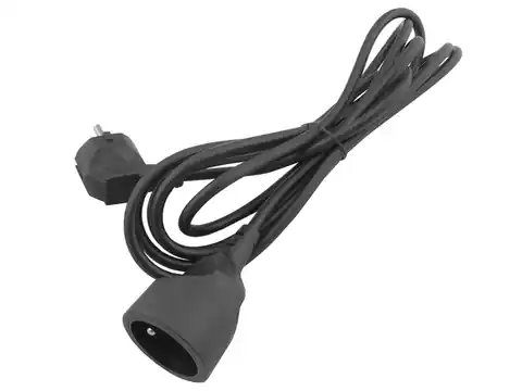 ⁨Extension cable, plug-socket, 3m, grounded, black. (1LM)⁩ at Wasserman.eu