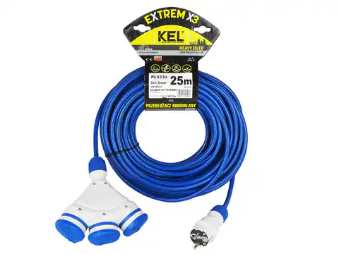 ⁨PS Extension cable for construction 3 sockets, IP54, 16A, HO7BQ-F, 3x1,5, 25m, BLUE. (1LM)⁩ at Wasserman.eu