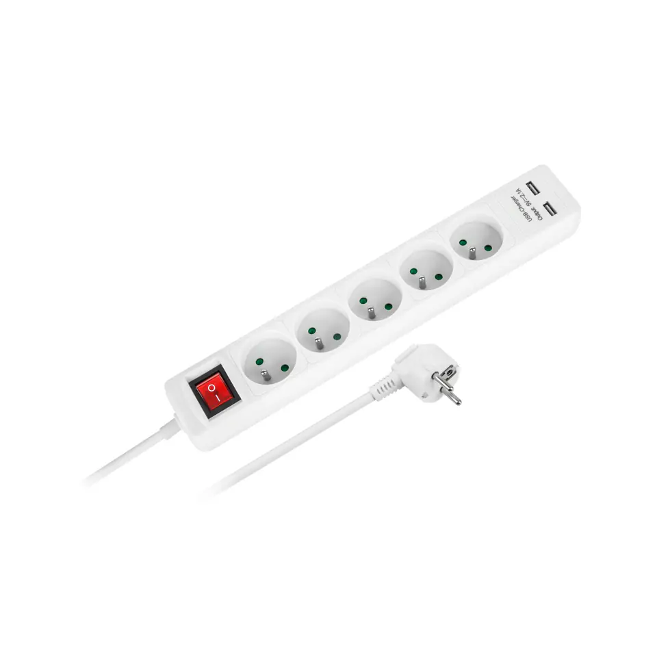 ⁨Rebel Extension Cable 5 Sockets + 2 USB Sockets, with Power Switch - 5m (1LL)⁩ at Wasserman.eu